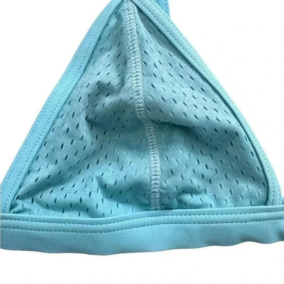 Light Blue Bikini Swim, Triangle Top With Straps And High Hip Cheeky Bottoms - Picture 6 of 9